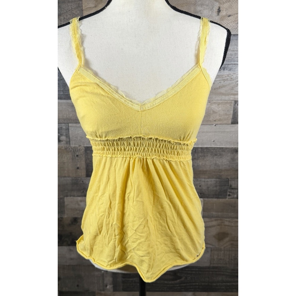 Y2k Hollister Women's Medium Yellow Babydoll Tank Top Lace Trim Shirt